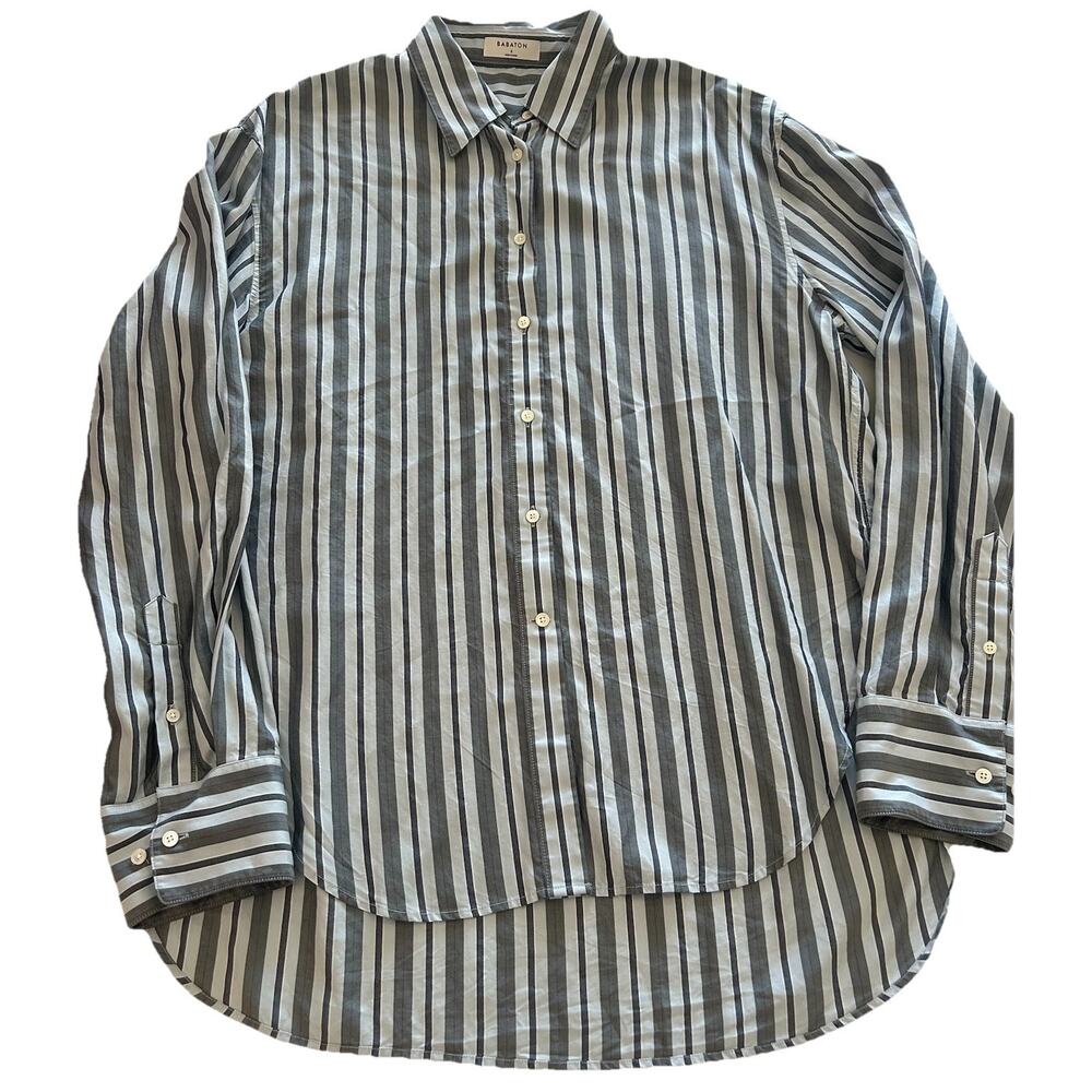 Aritzia Babaton Shirt Sz Small Blue White Striped Button Up Top Oversized Hi-low